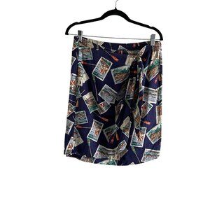 Vintage Bushwacker Women L** Blue Rowing Pattern Faux Wrap Elastic Pull On Skirt